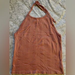 American Eagle Pink and Orange Stripped Knit Halter Top